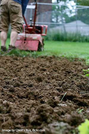Image of garden soil and tiller